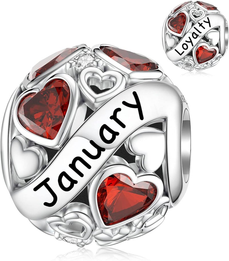 DALARAN Birthstone Charms for Charms Bracelet 925 Sterling Silver Heart Bead Happy Birthday Charms for Women - Image 1